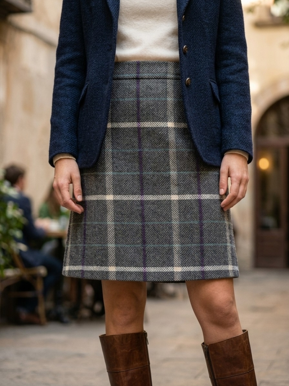 Brooks Brothers Wool Plaid Herringbone Grey Skirt Old Money Dark Academia